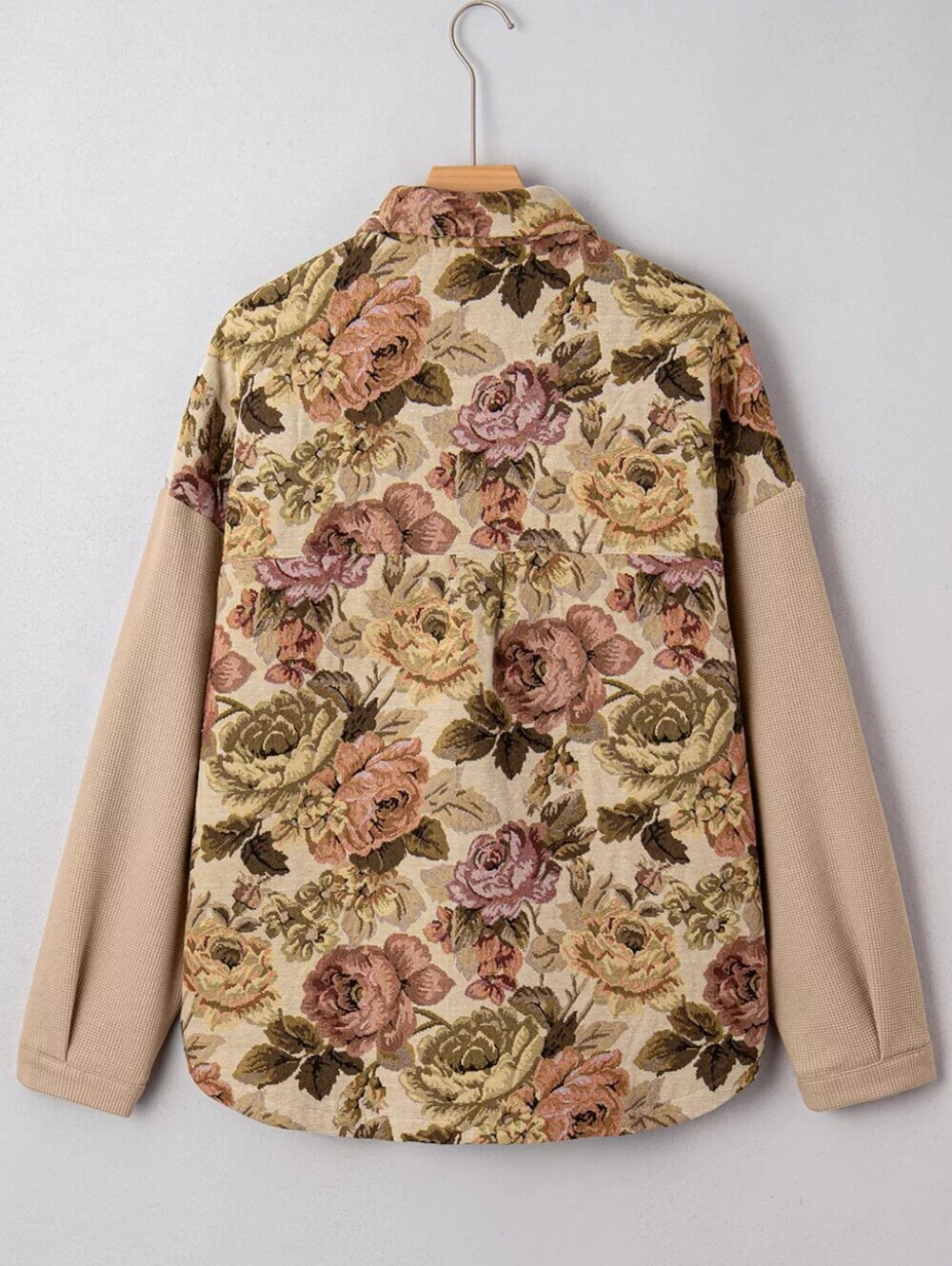 Floral Waffle Knit Patchwork Chest Pockets Buttoned Jacket - Picture 9 of 13